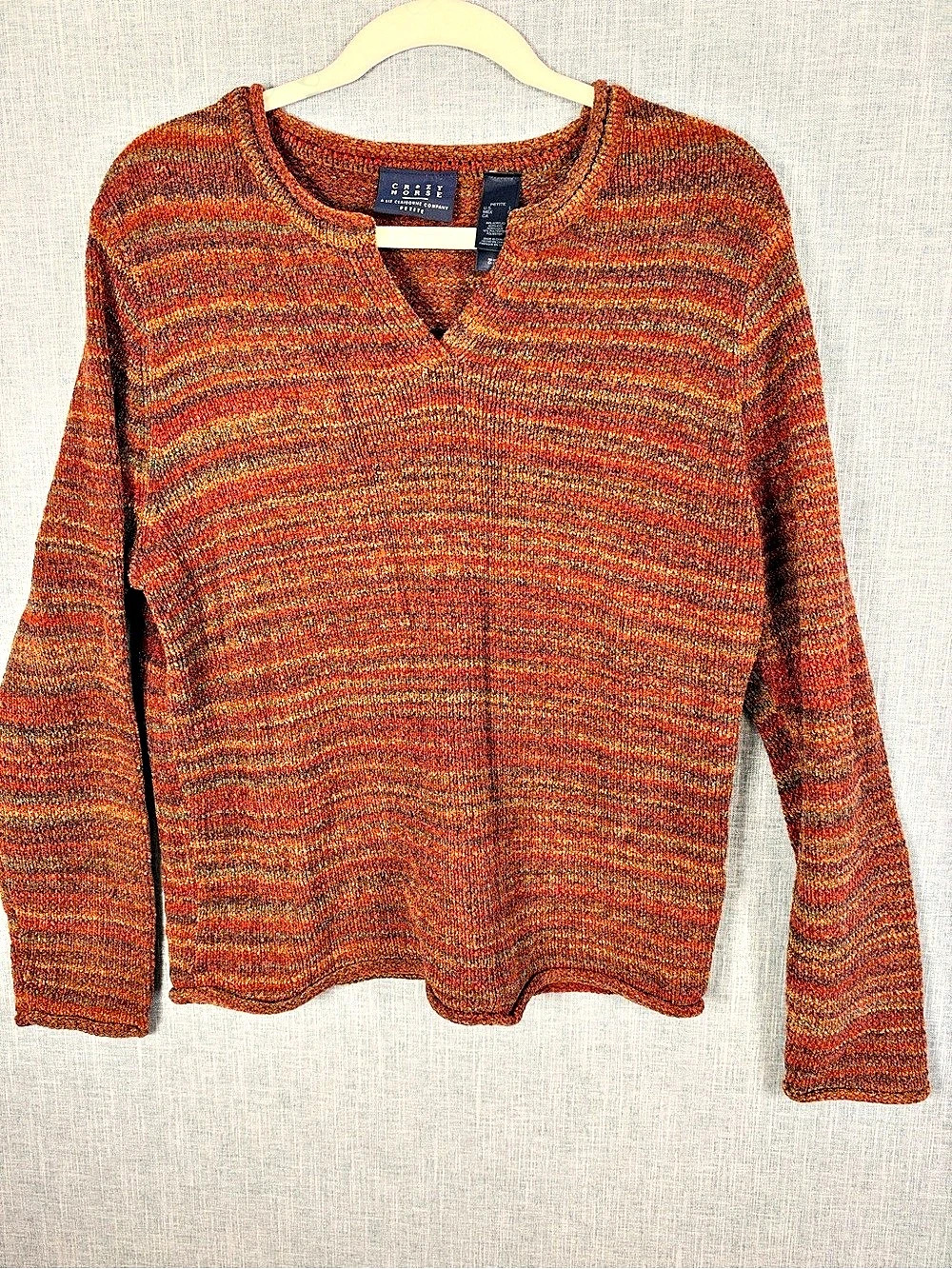 Crazy Horse Striped Crew Neck Sweater in Brown & Orange Size Medium